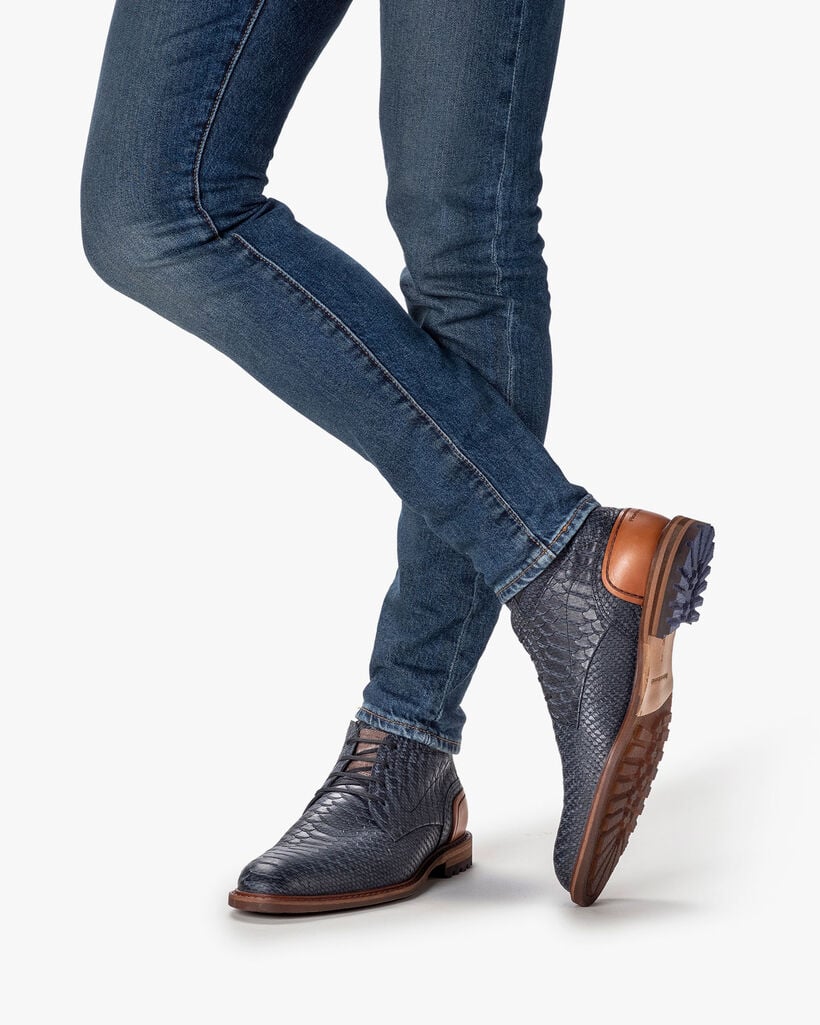 Schnürstiefel Nubukleder blau