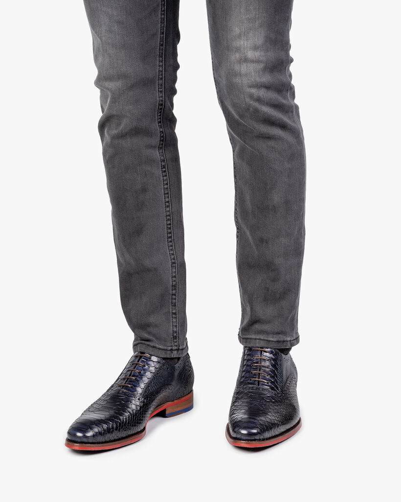 Schnürschuh Leder mit Print blau