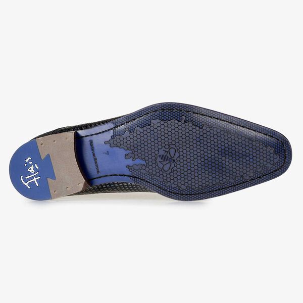 Blauer Leder Schnürschuh mit Metallic-Muster