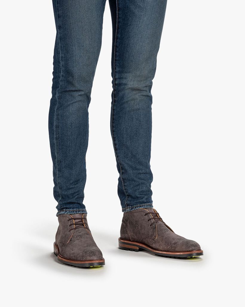 Schnürstiefel Reptilienprint dunkelgrau