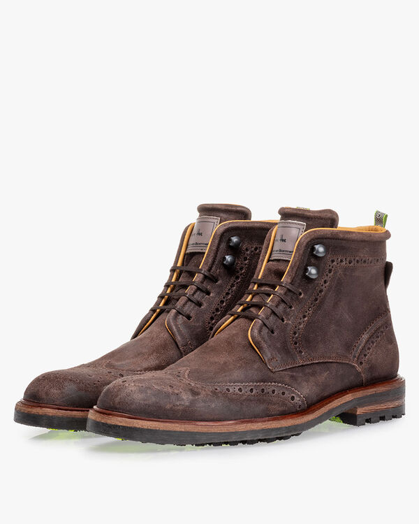 Lace boot suede dark brown