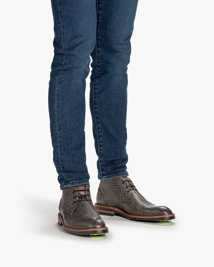 Schnürstiefel bedrucktes Leder taupe