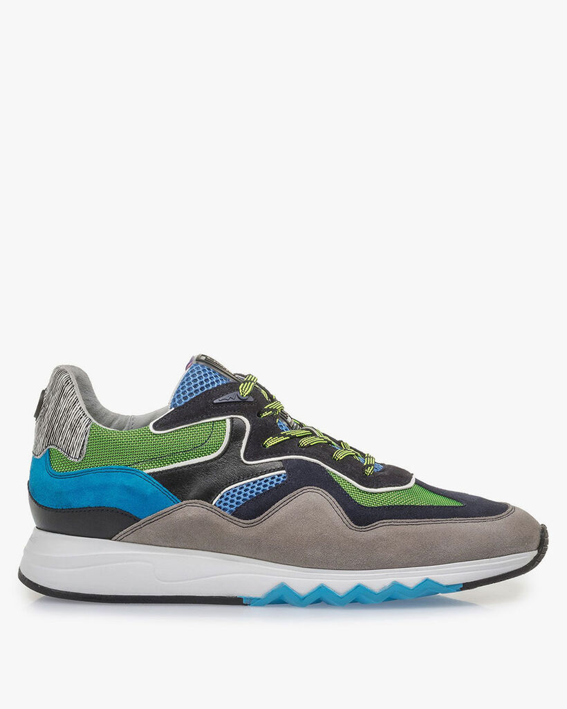 Mehrfarbiger Wildleder-Sneaker mit grünen Details