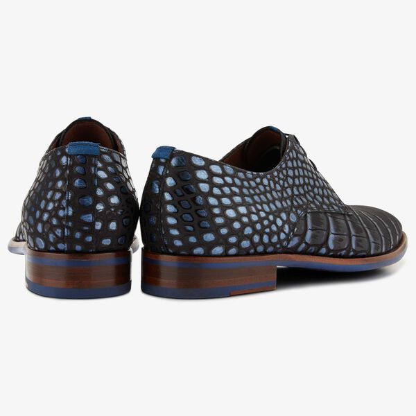 Floris van Bommel Herren Premium schwarzer Schnürschuh mit Krokodil Aufdruck
