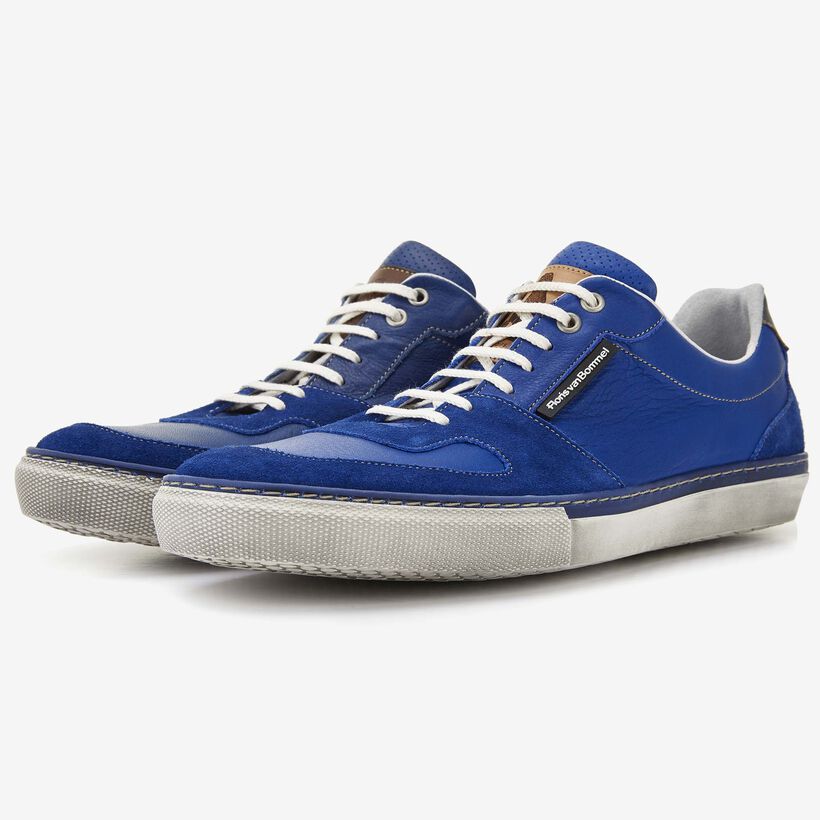 Floris van Bommel kobaltblauer Leder-Herren-Sneaker