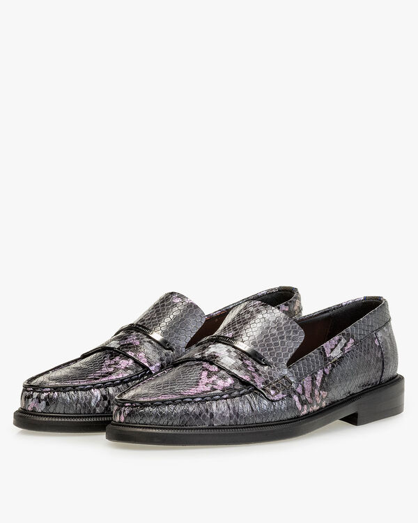 Loafer Reptilienprint dunkelgrau