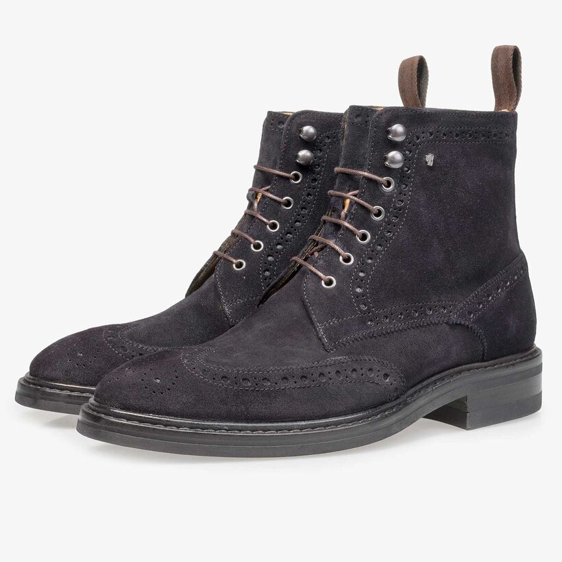 Blue suede leather brogue lace boot