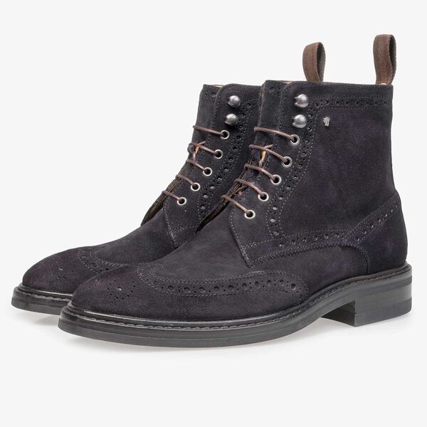 Blue suede leather brogue lace boot