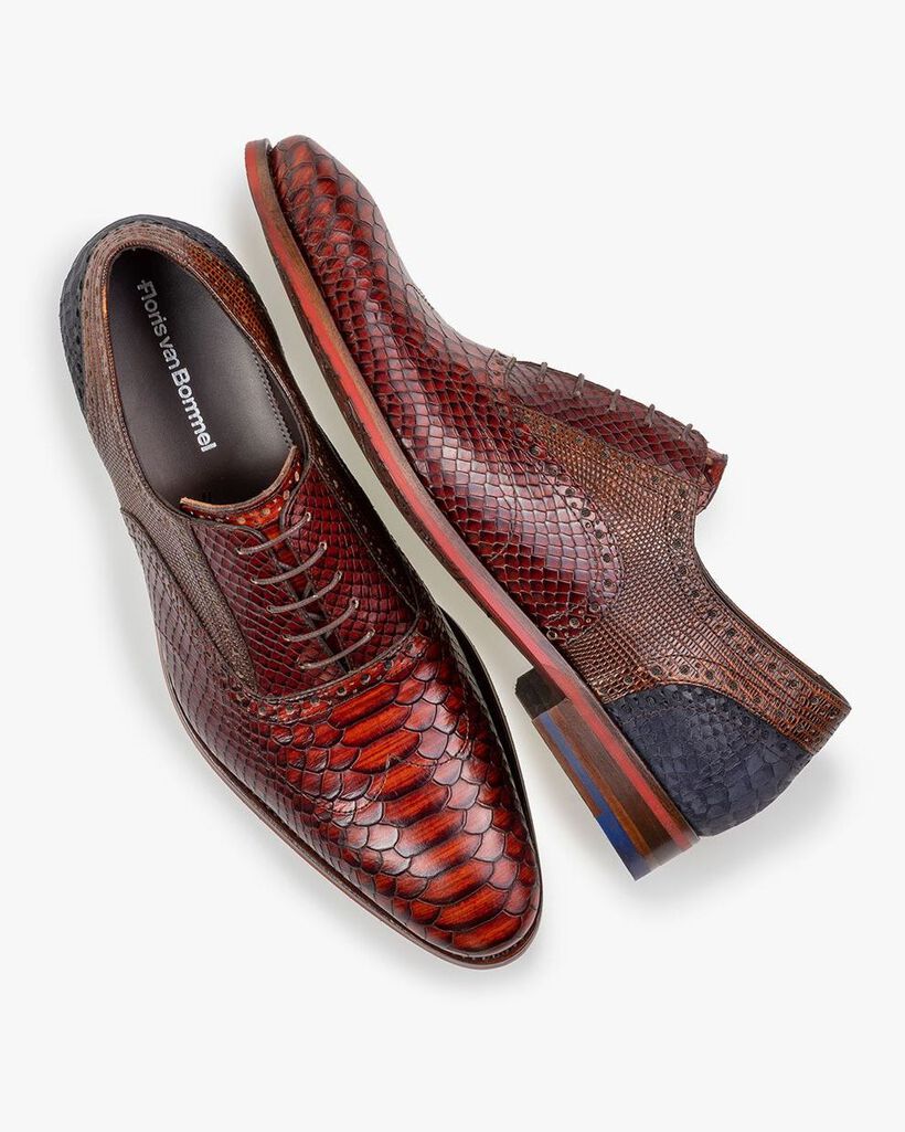 Schn&uuml;rschuh Leder mit Print cognac
