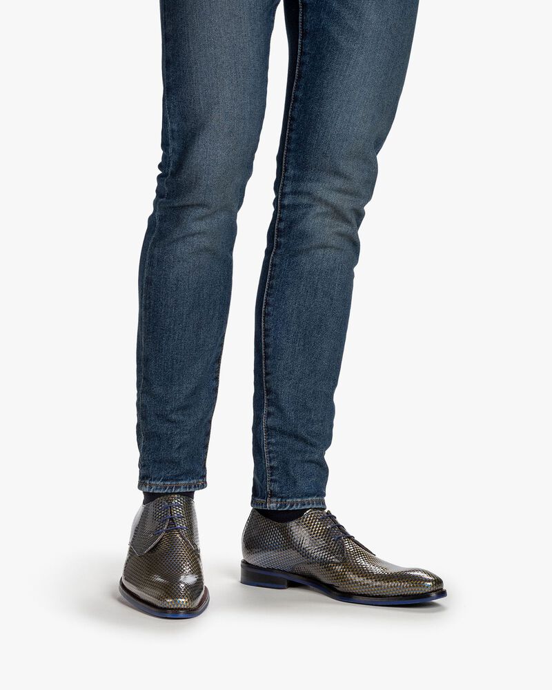 Schn&uuml;rschuh Lackleder blau