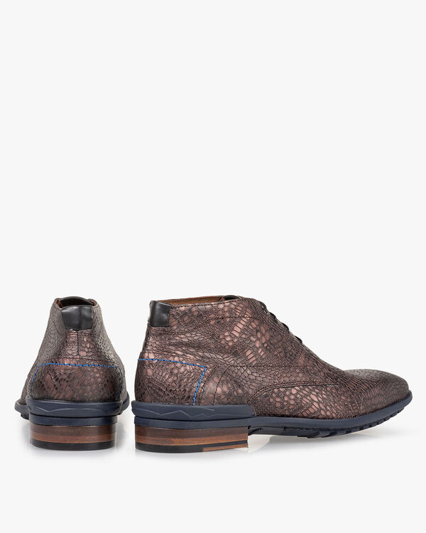 Lace boot metallic print dark red