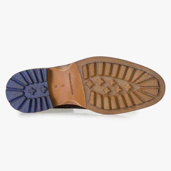 Cognacfarbener Premium Ponyfell-Schn&uuml;rstiefel mit Print