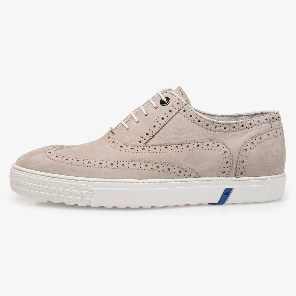 Light grey nubuck leather brogue shoe