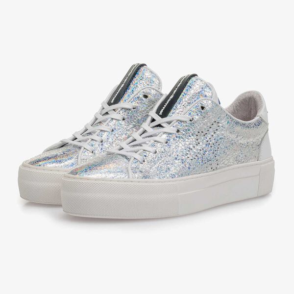 Silber Metallic Leder-Sneaker mit Craquel&eacute;-Effekt