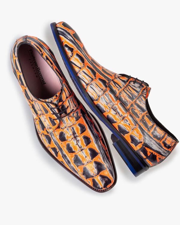 Schn&uuml;rschuh Krokoprint orange