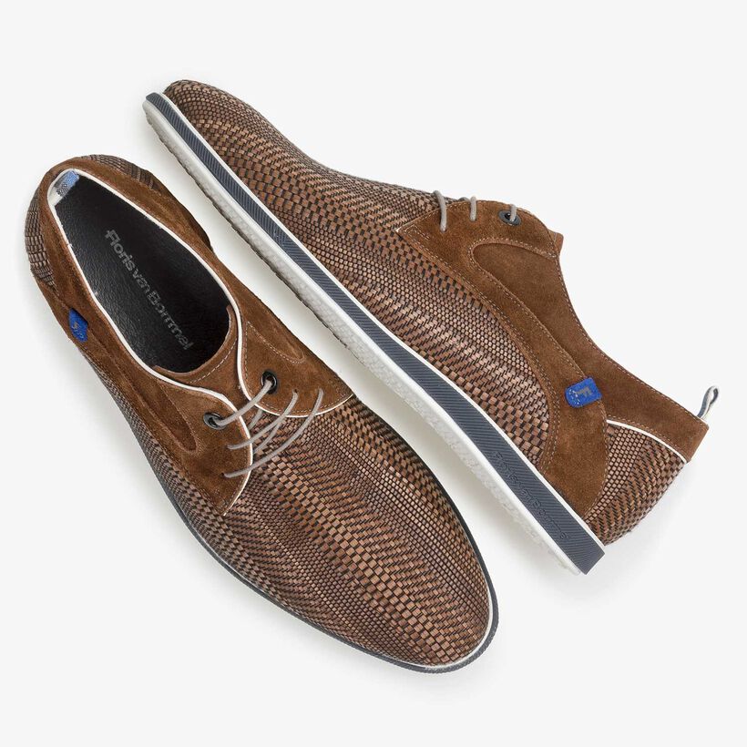 Cognacfarbener, geflochtener Leder-Schn&uuml;rschuh