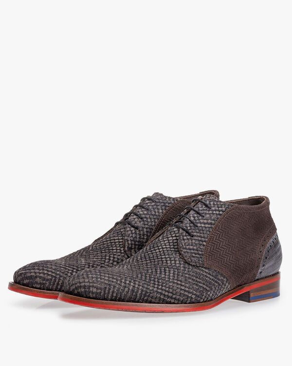 Lace boot grey with print