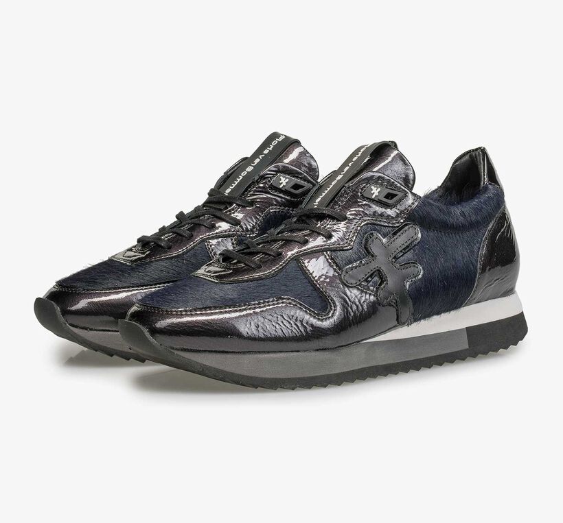 Blue patent leather sneaker with runner&rsquo;s sole
