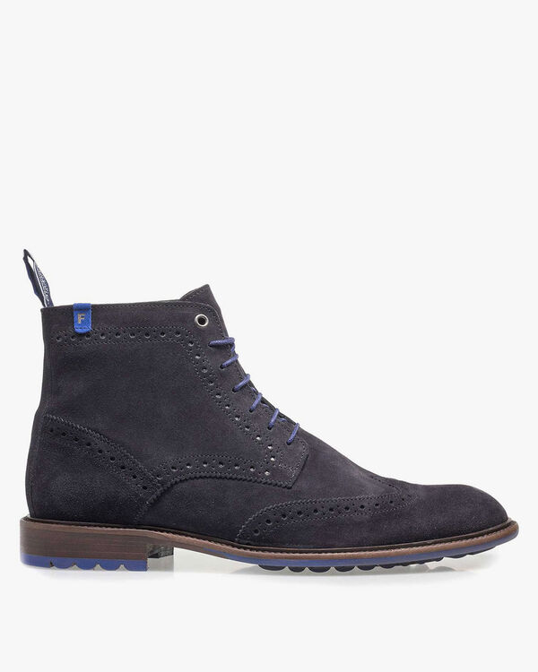 Dunkelblauer Kalbswildleder-Schn&uuml;rstiefel
