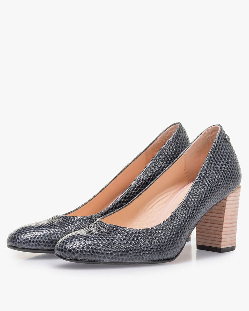 Dunkelblaue Leder-Pumps mit Print