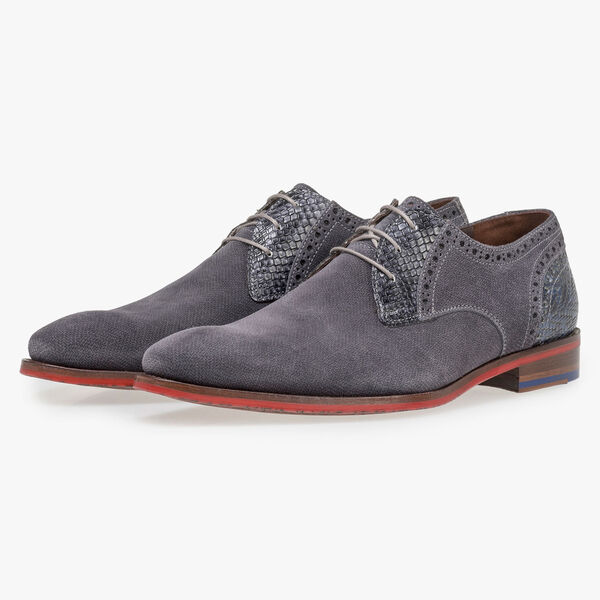 Dunkelgrauer Wildleder-Schn&uuml;rschuh mit Print