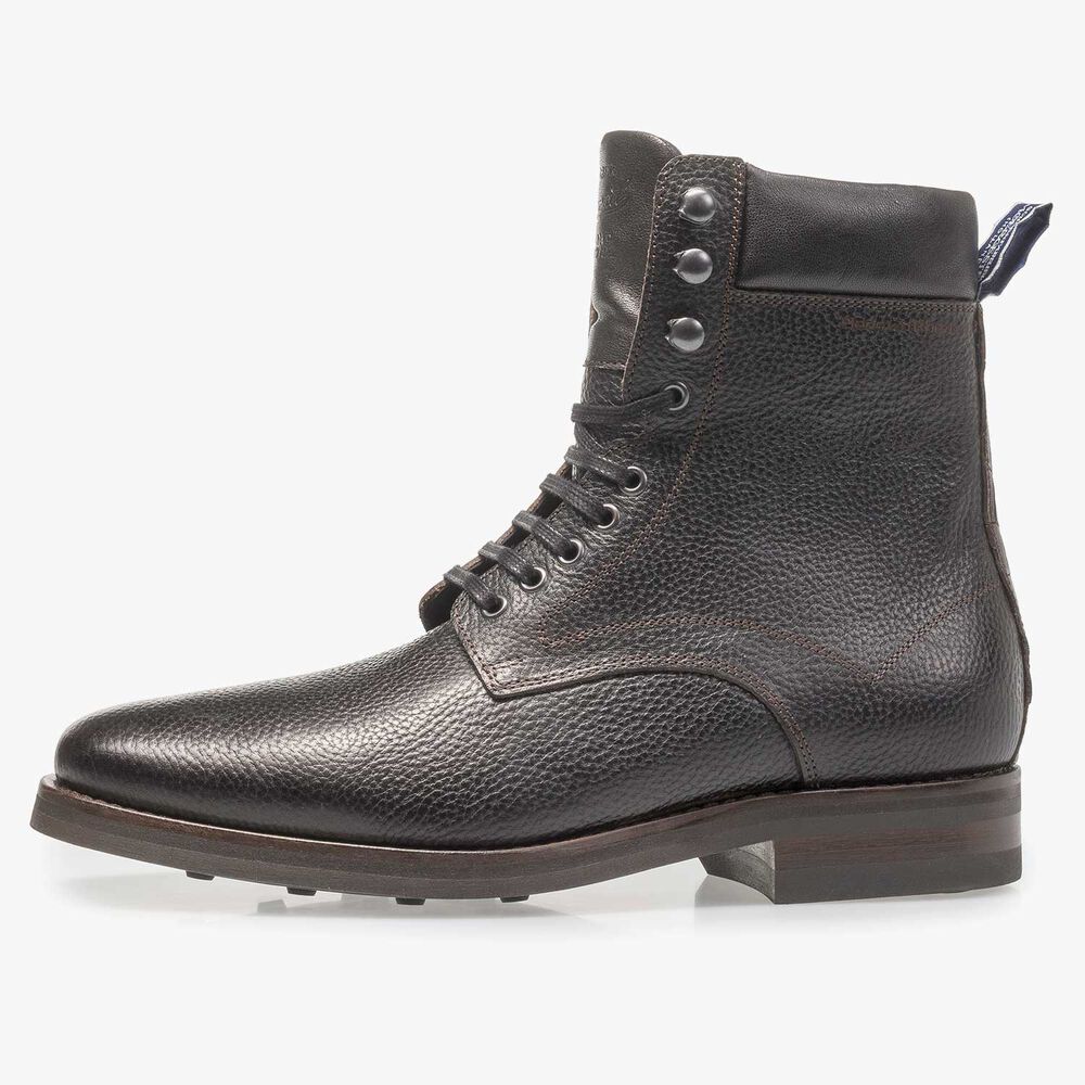 Schwarzer Kalbsleder-Schn&uuml;rstiefel mit Print