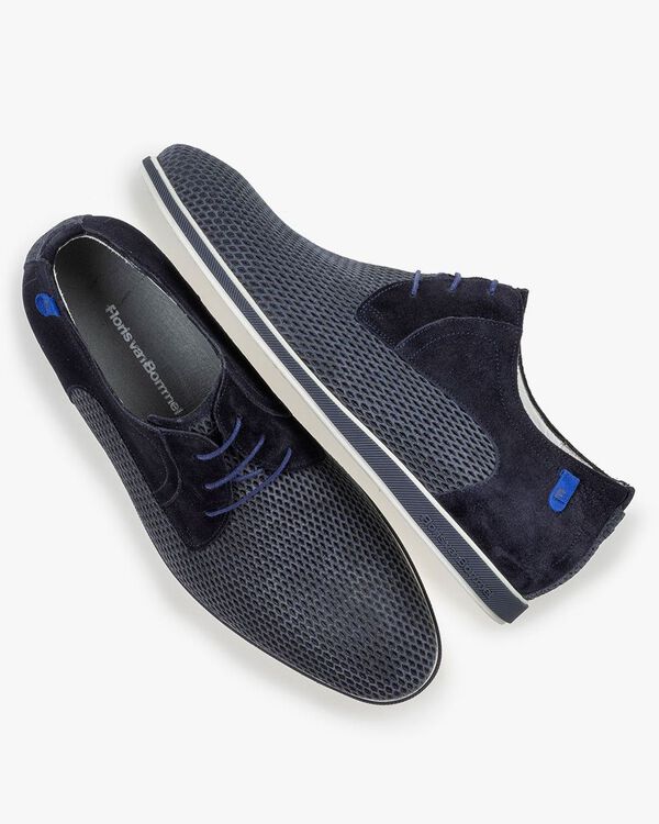 Schn&uuml;rschuh mit Print Wildleder blau