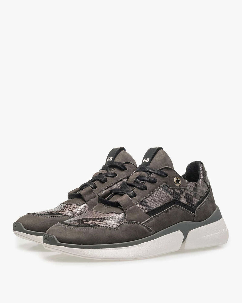 Dunkelgrauer Wildleder-Sneaker mit Schlangenprint