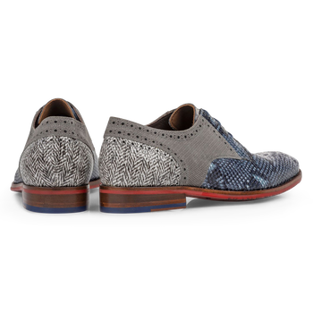 Schn&uuml;rschuh Leder mit Print blau