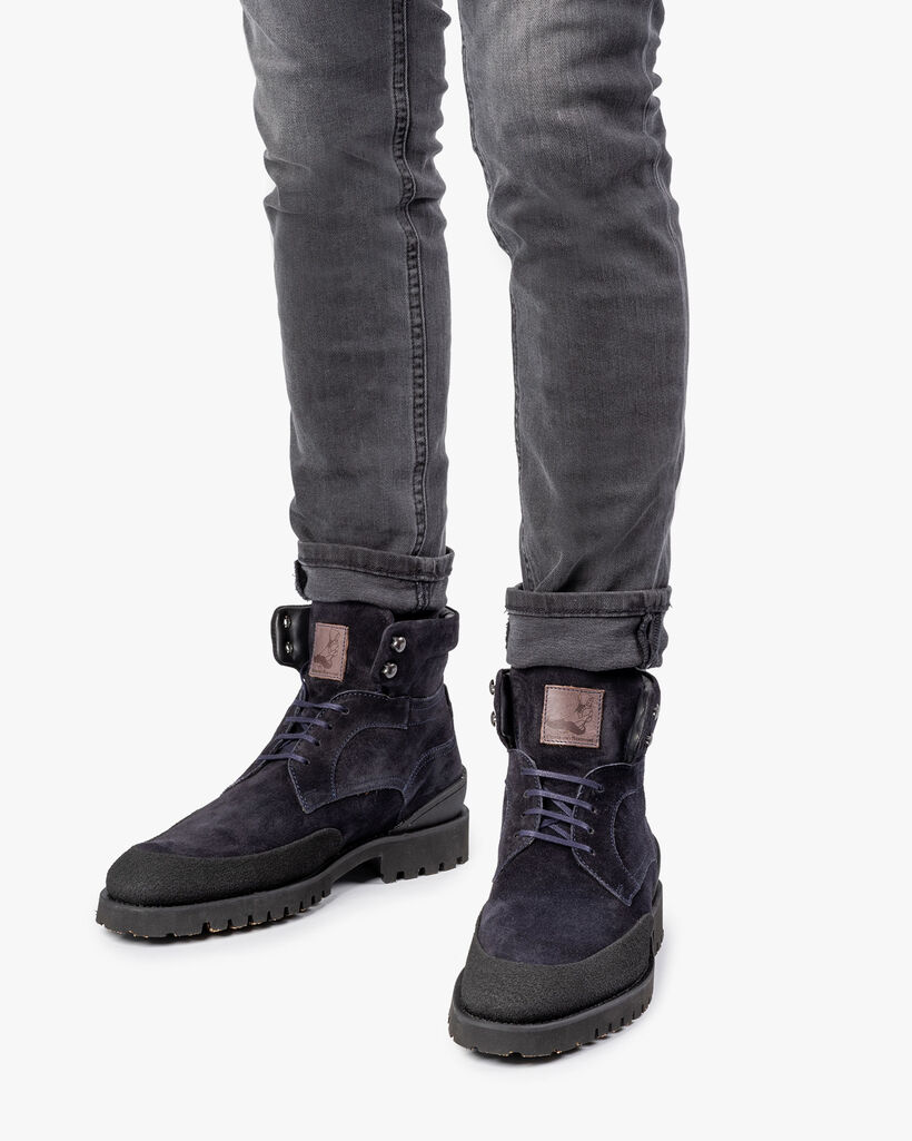 Schn&uuml;rstiefel blau Wildleder