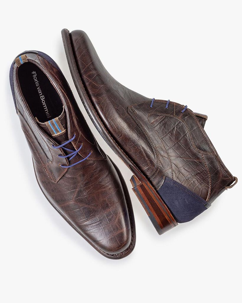 Schn&uuml;rstiefel Krokoprint braun
