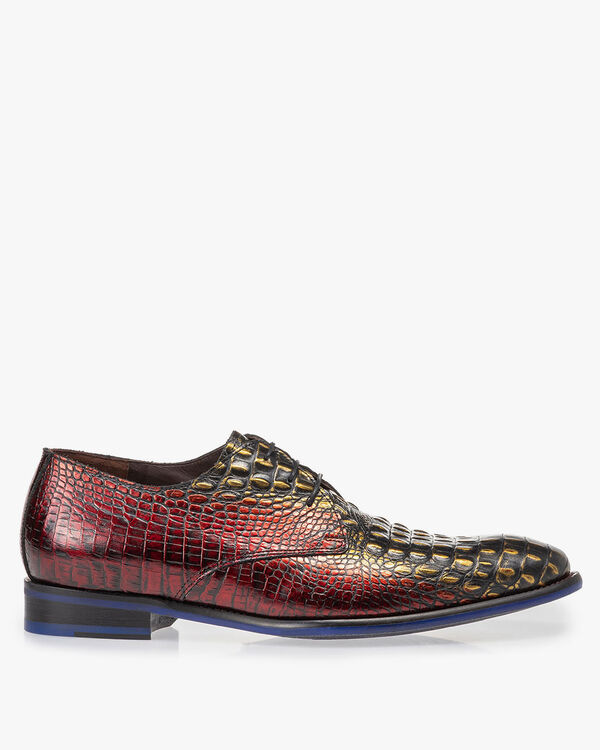 Schn&uuml;rschuh rotes Krokoleder