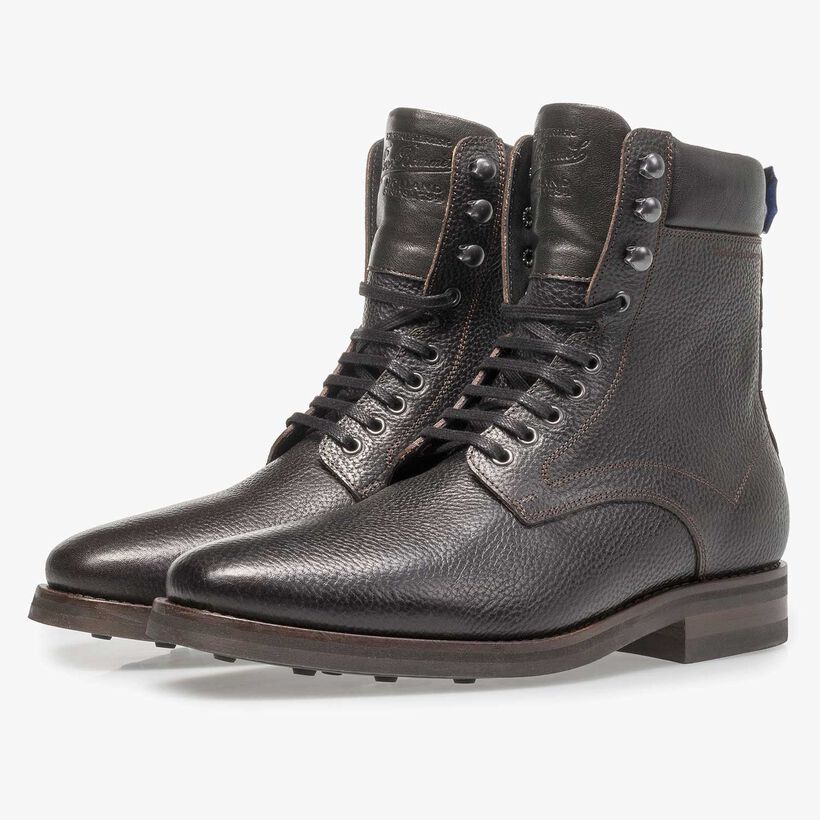 Schwarzer Kalbsleder-Schn&uuml;rstiefel mit Print