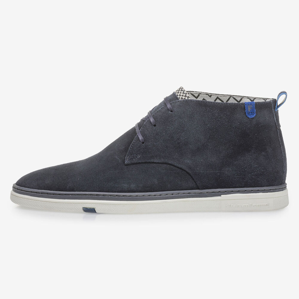 Dark blue suede leather lace boot
