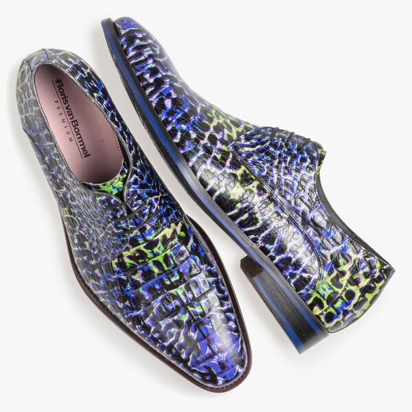 Blauer Premium Schn&uuml;rschuh mit Krokoprint
