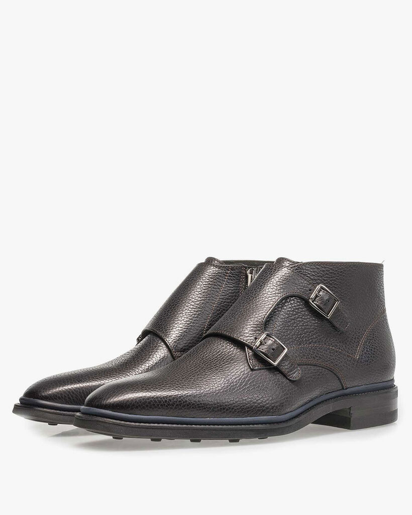 Schwarzer Monk-Schnallenschuh aus Kalbsleder mit Print