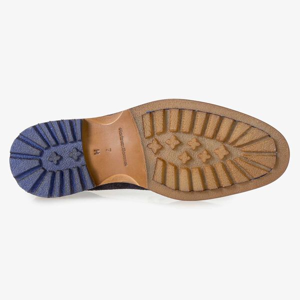 Dunkelblauer Wildleder-Schn&uuml;rstiefel mit Print