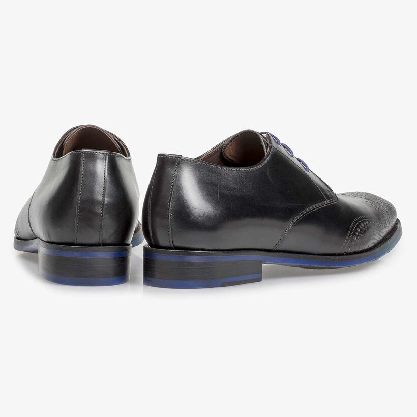 Black calf leather lace shoe with laser-cut pattern