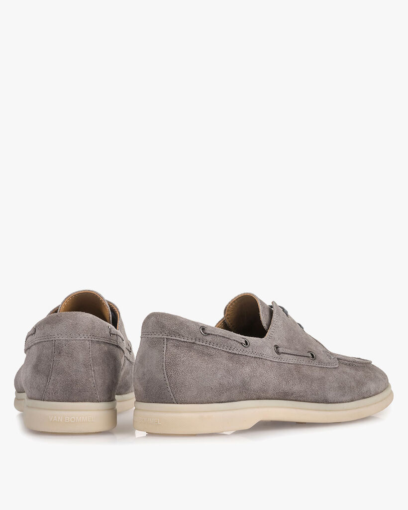 Grey suede leather boat shoe