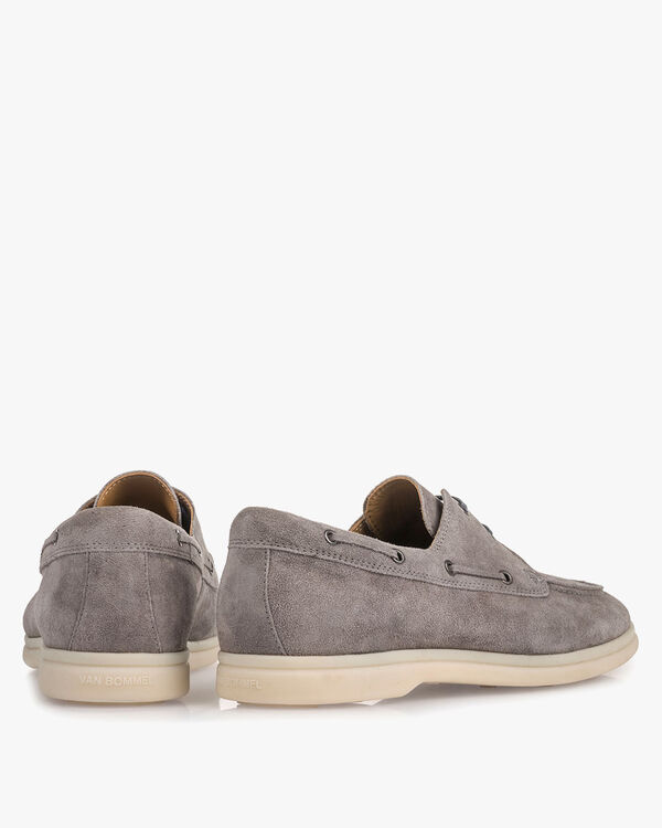 Grey suede leather boat shoe