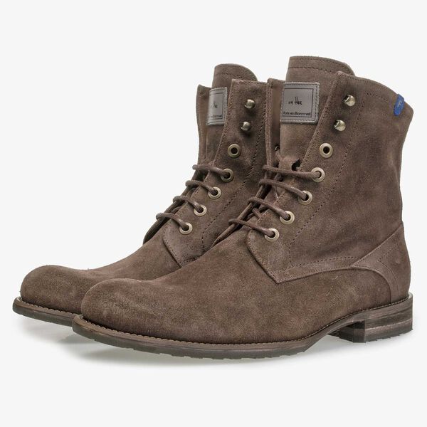 Dunkelbrauner Wildleder-Schn&uuml;rstiefel