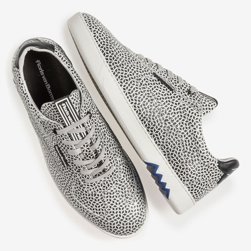 White calf leather sneaker with black print
