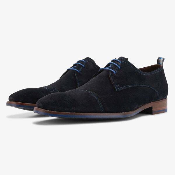 Blauer Wildleder Schn&uuml;rschuh