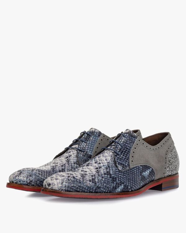 Schn&uuml;rschuh Leder mit Print blau