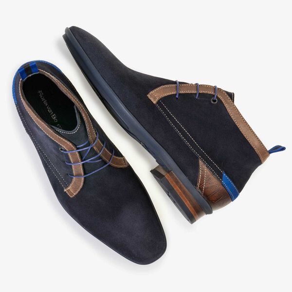 Dunkelblauer halbhoher Wildleder Schn&uuml;rstiefel