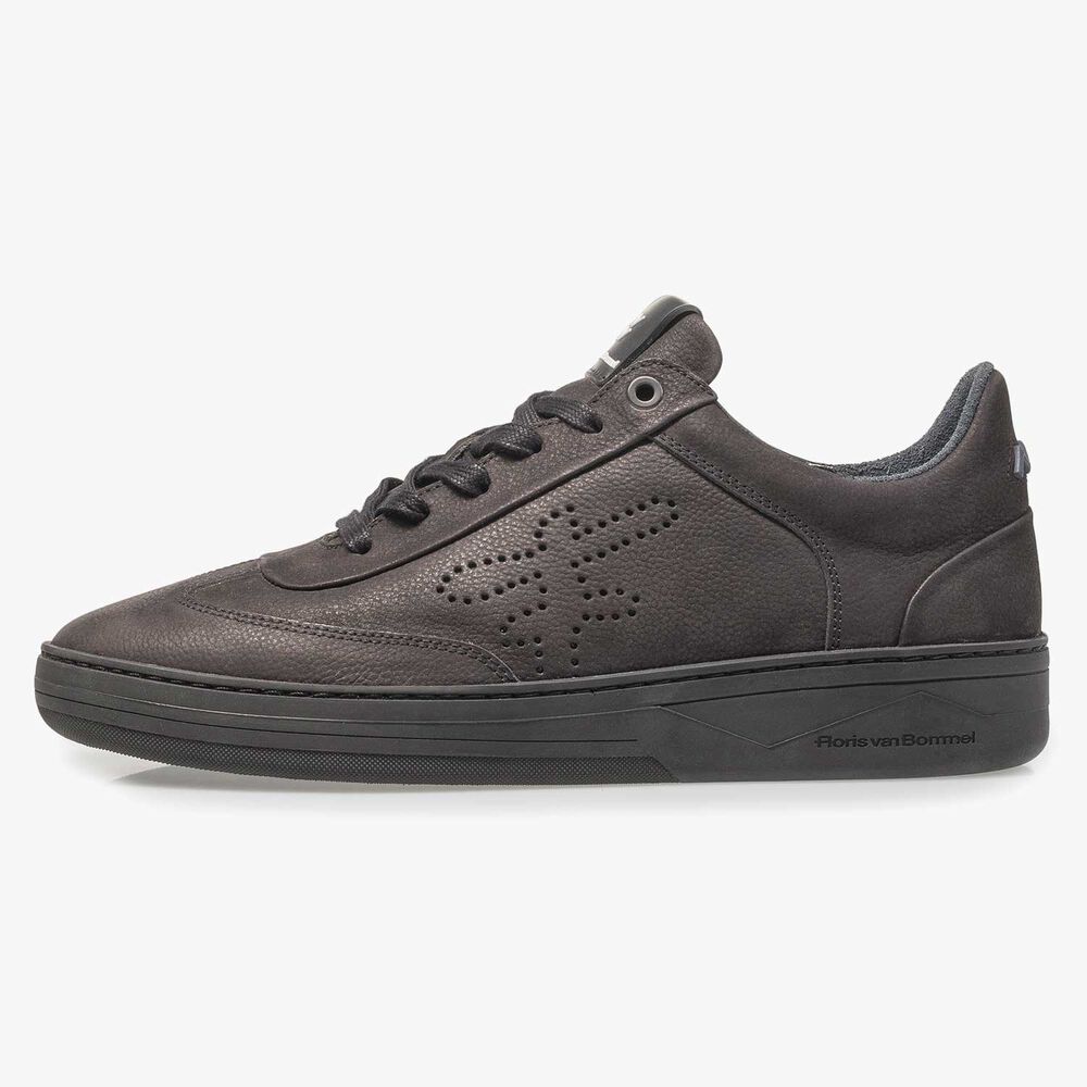 Black printed nubuck leather sneaker