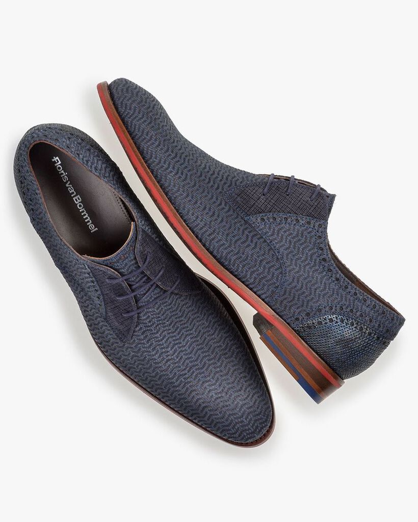 Lace shoe nubuck leather blue