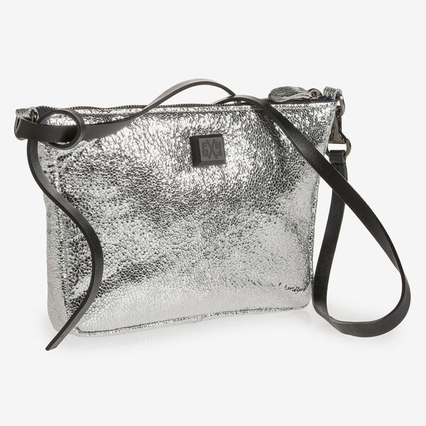Silberne Ledertasche mit Metallic-Print