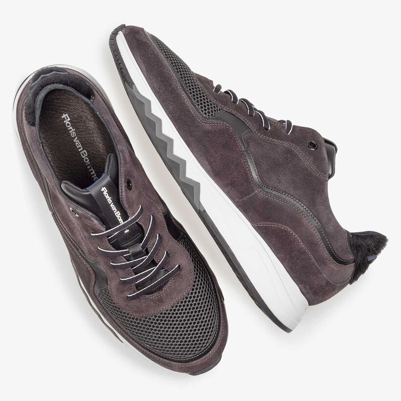 Anthracite and brown suede leather sneaker