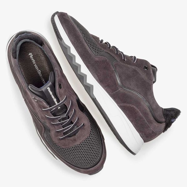 Anthracite and brown suede leather sneaker